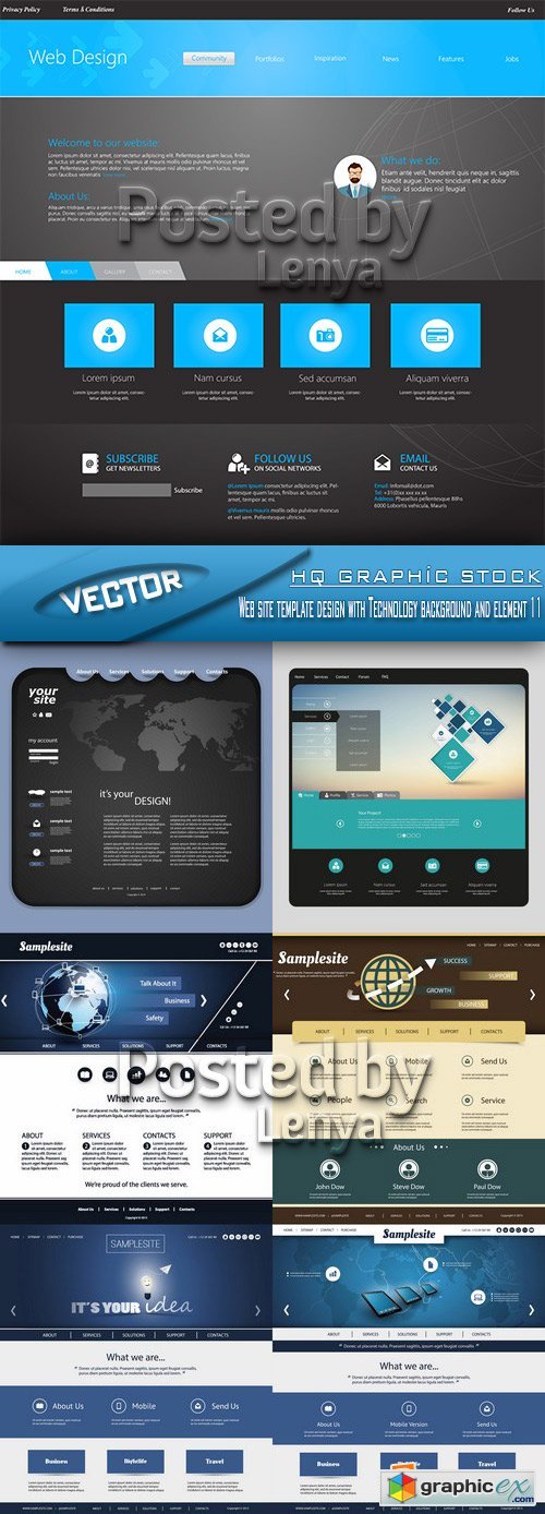 Stock Vector - Web site template design with Technology background and element 11