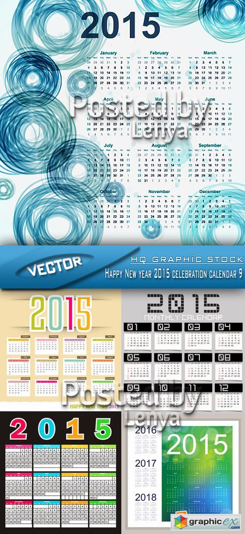 Stock Vector - Happy New year 2015 celebration calendar 9