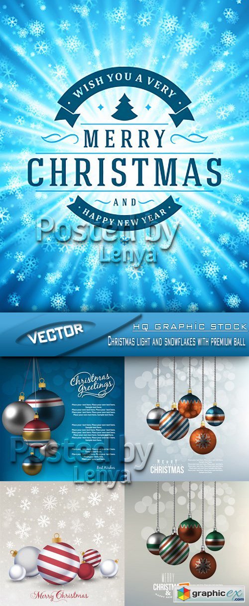 Stock Vector - Christmas light and snowflakes with premium ball