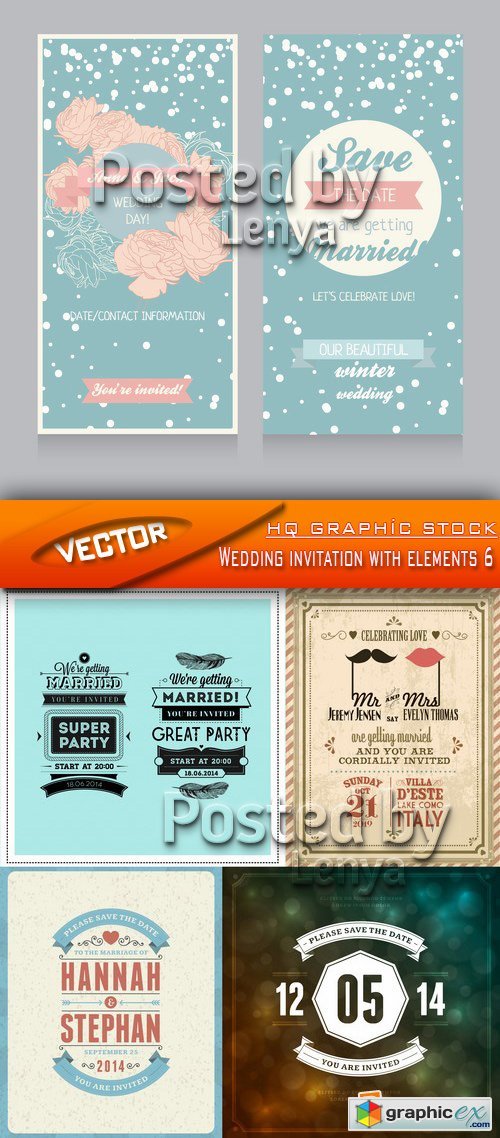 Stock Vector - Wedding invitation with elements 6