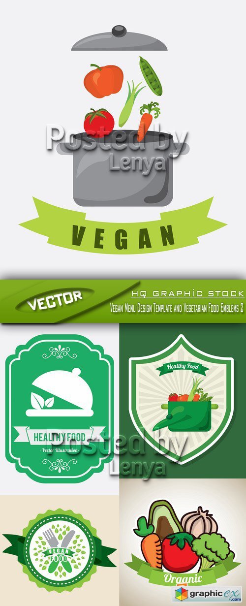 Stock Vector - Vegan Menu Design Template and Vegetarian Food Emblems 2