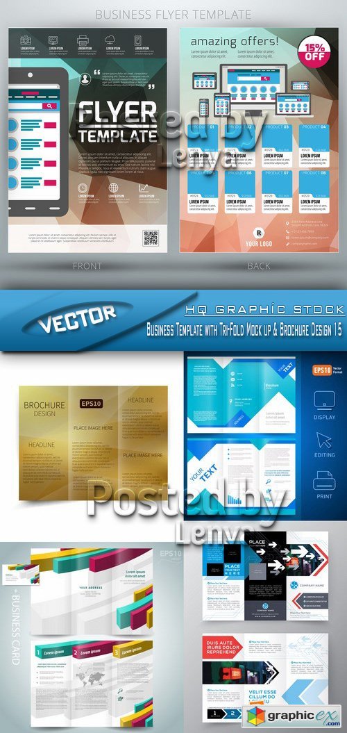 Stock Vector - Business Template with Tri-Fold Mock up & Brochure Design 15