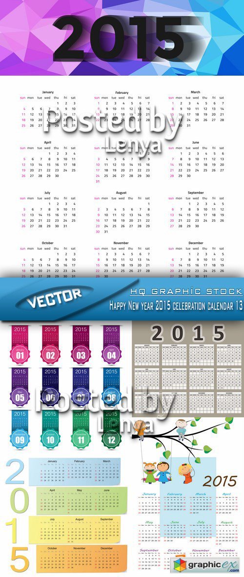 Stock Vector - Happy New year 2015 celebration calendar 13