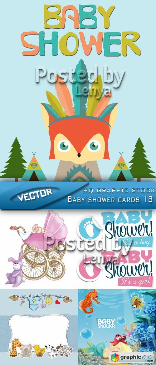 Stock Vector - Baby shower cards 18