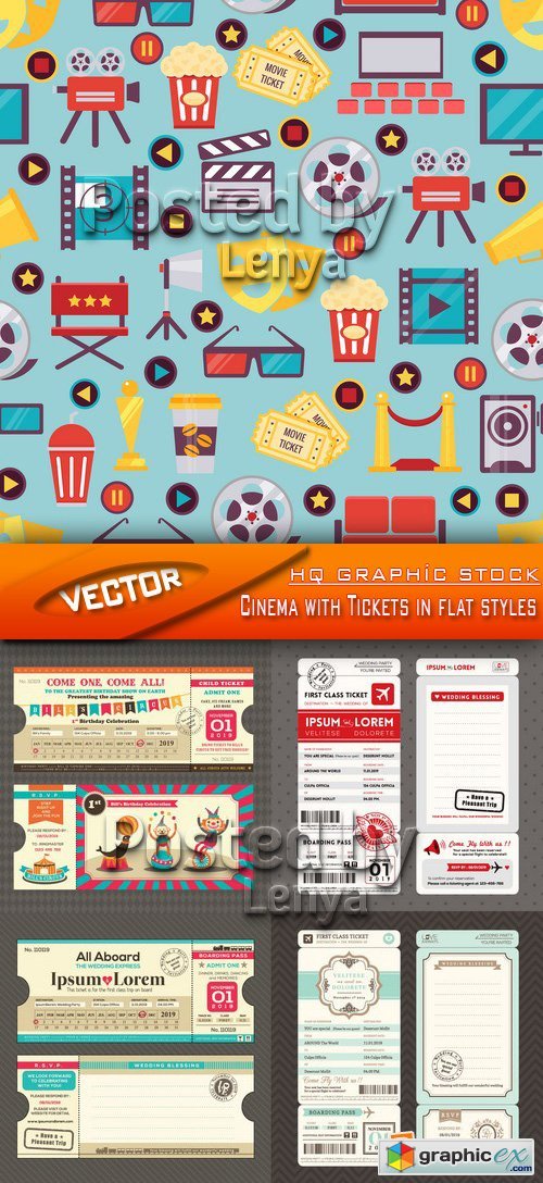 Stock Vector - Cinema with Tickets in flat styles