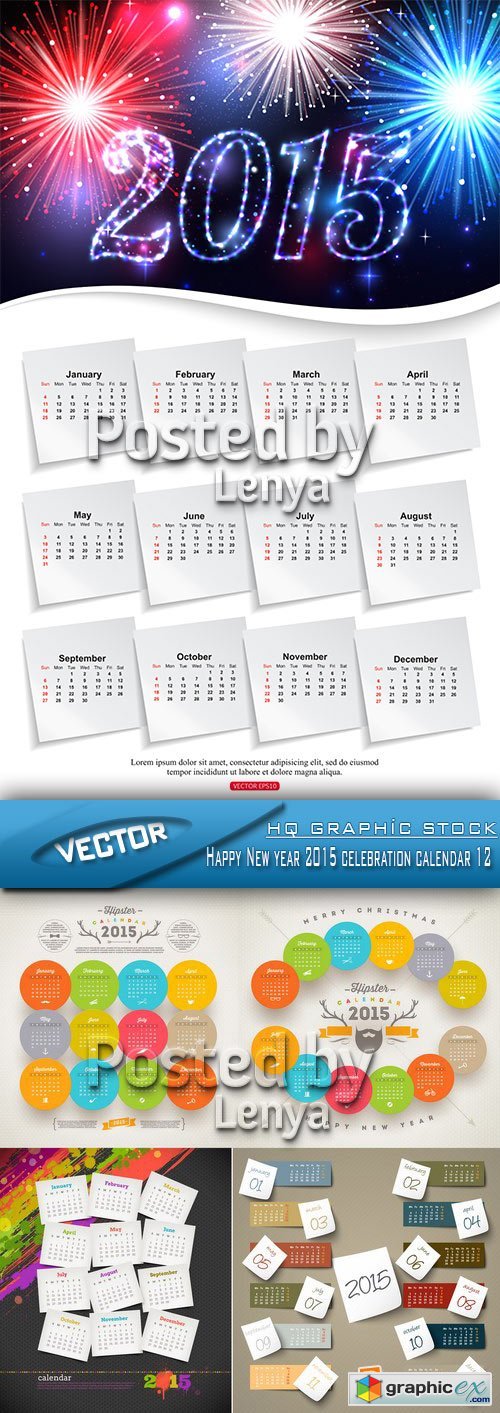 Stock Vector - Happy New year 2015 celebration calendar 12