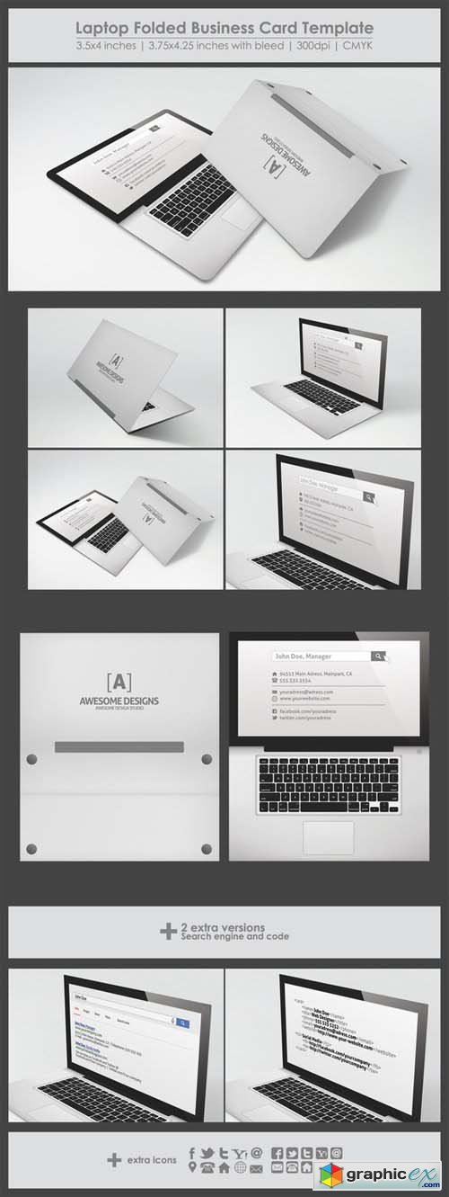 Laptop Folded Business Card Template 27557