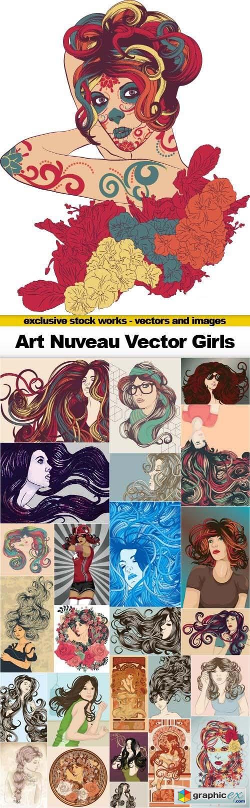 Art Nuveau Style Girls - 25x EPS