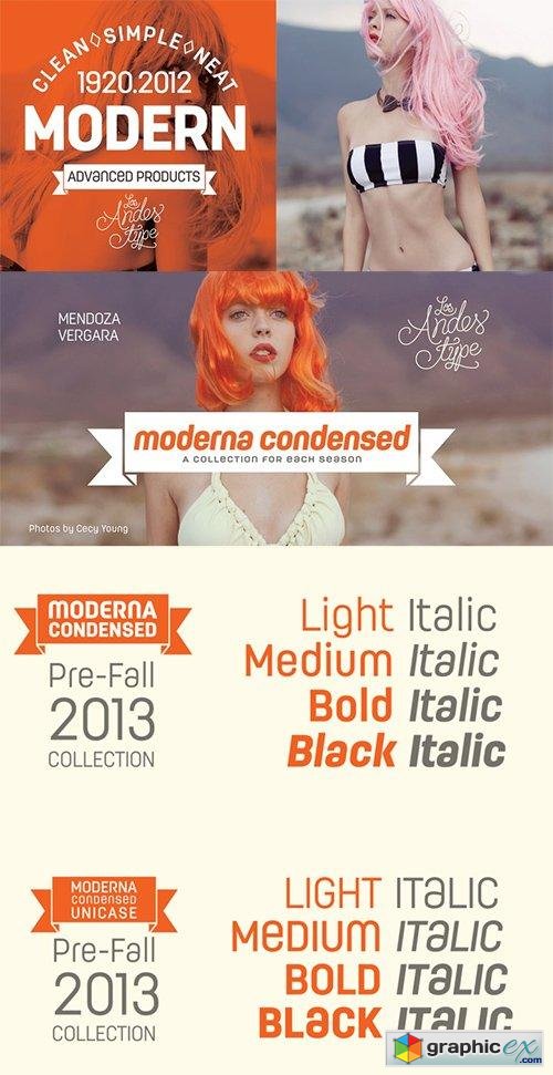 Moderna Condensed Font Family - 16 Fonts $225