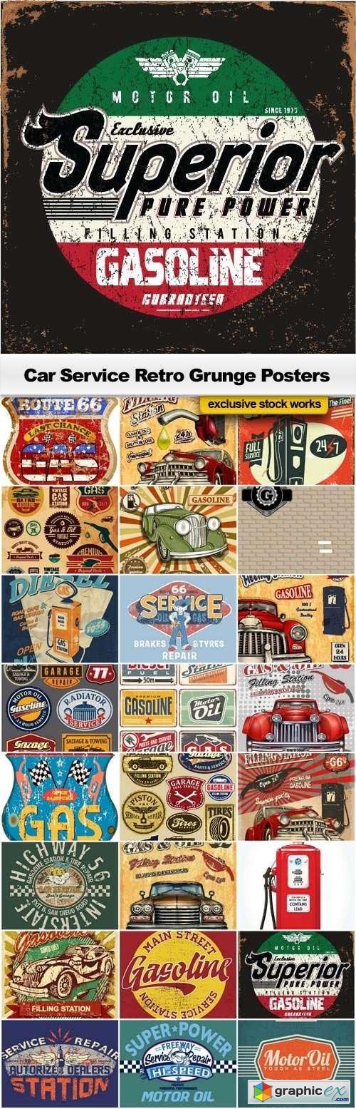 Car Service Retro Grunge Posters - 25x EPS