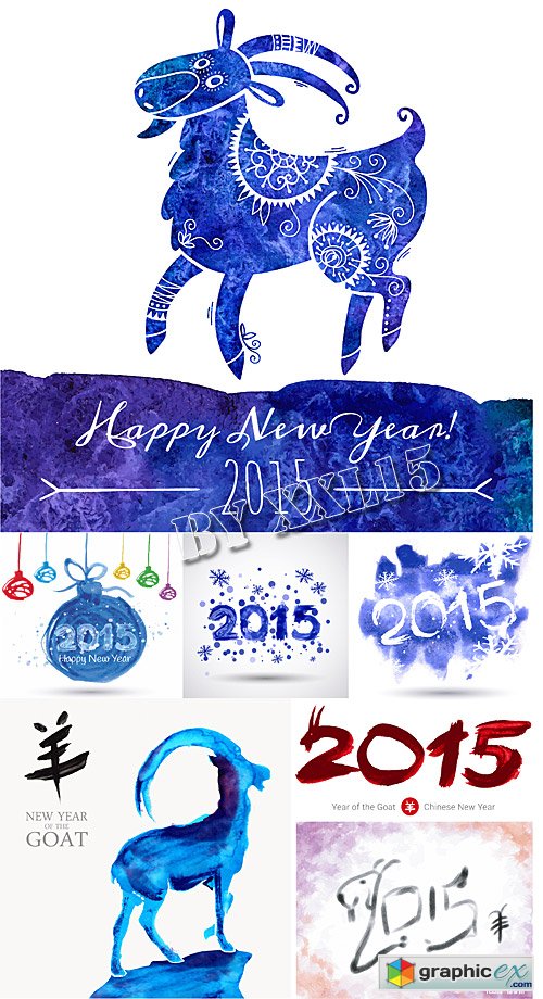 2015 New Year of the Goat - watercolor illustrations