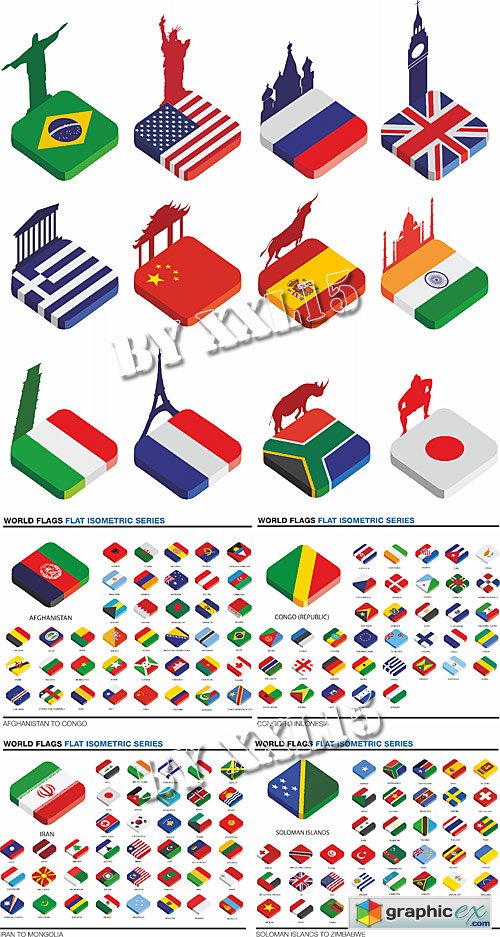 Isometric world flags