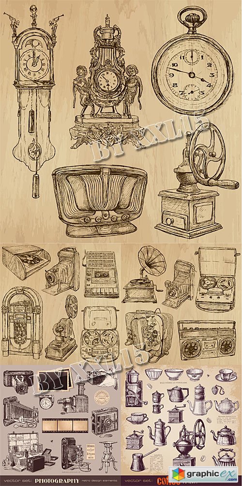 Old objects - hand drawn collection