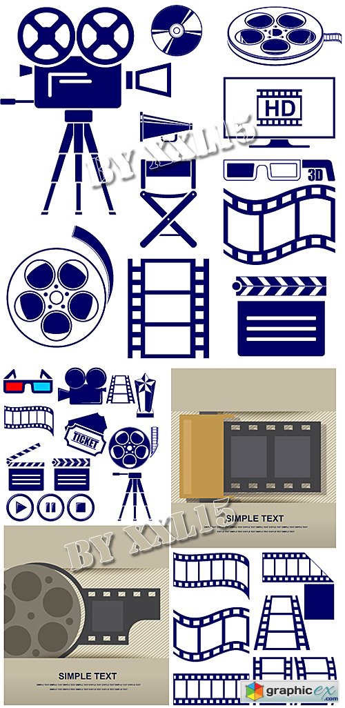 Movie and film strip icon set