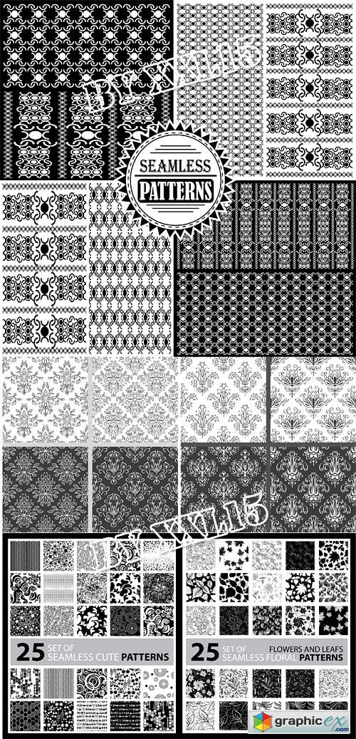 Set of black and white seamless patterns