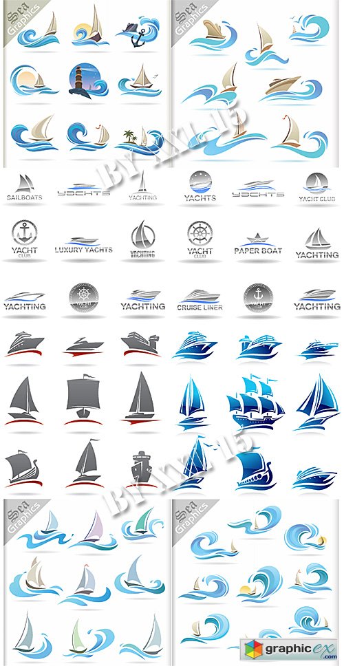 Sea logo icons - waves and bots