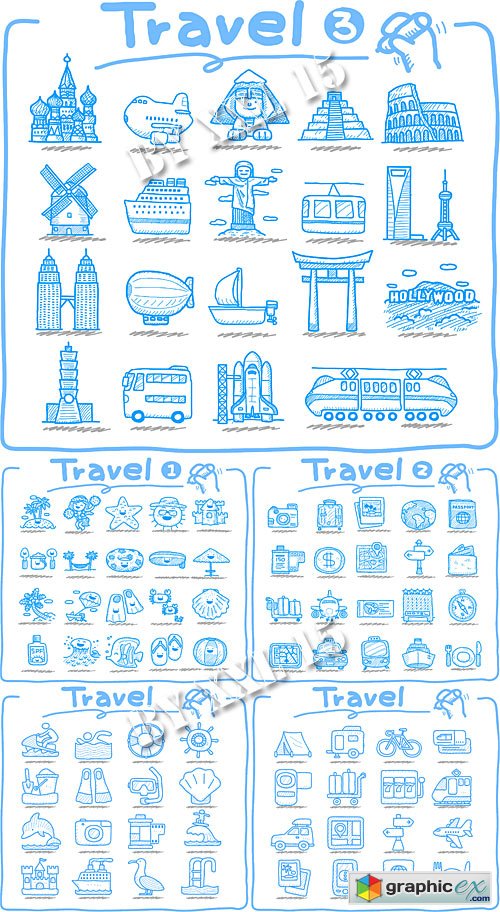 Hand drawn travel vector icons