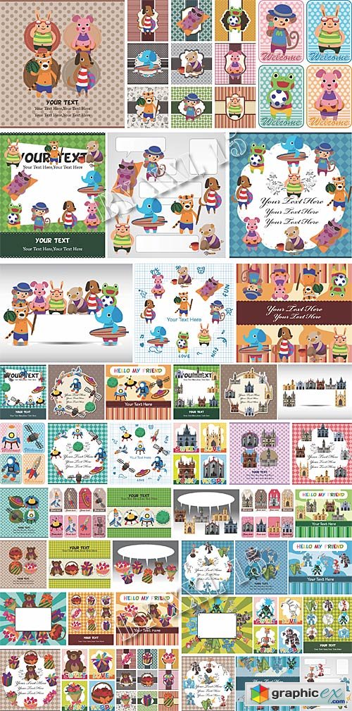 Cartoon cards and patterns