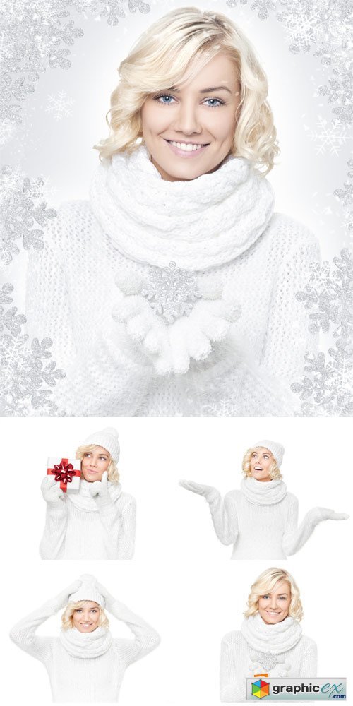 Winter stock photos, girl with snowflakes