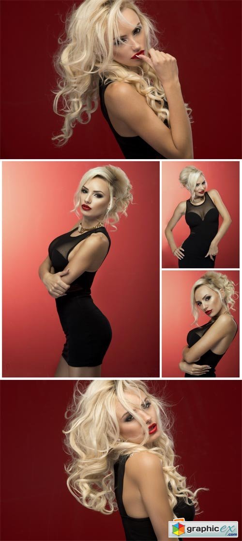Sexy blonde in black dress - Stock Photo