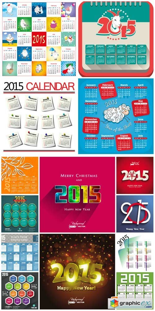 Calendars for 2015, calendar grid vector