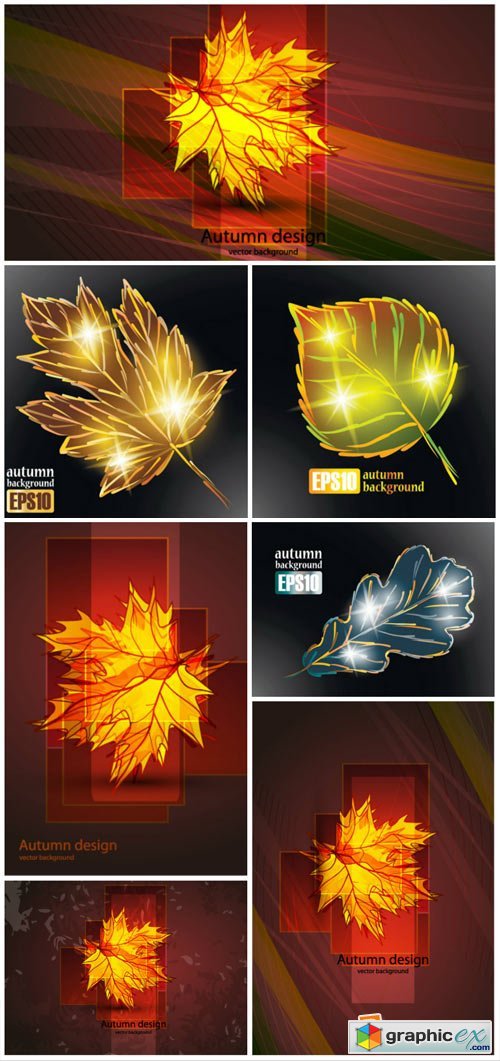 Autumn vector glowing yellow leaves
