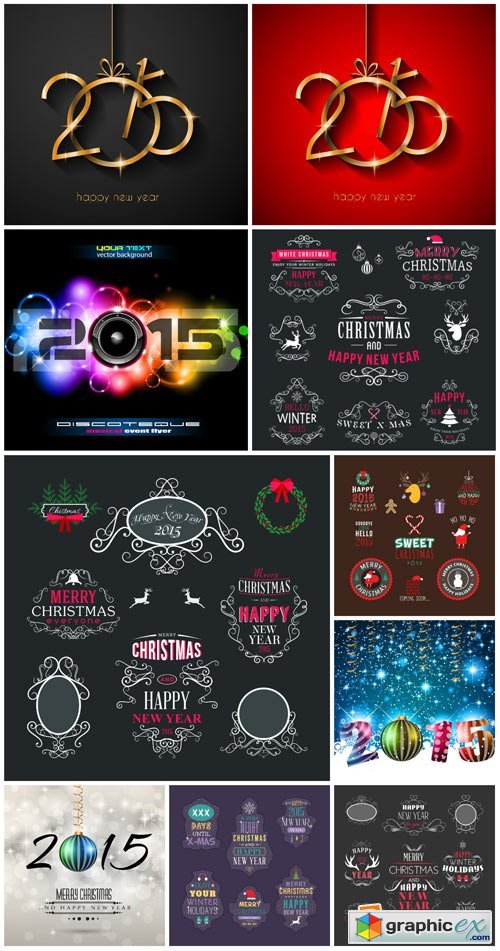 Vector christmas backgrounds and labels 2015