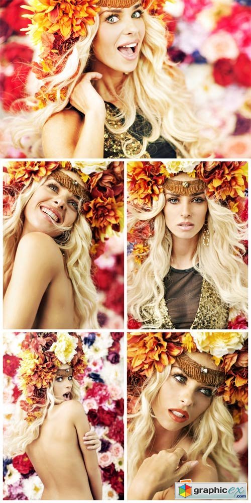 Blonde girl in flower wreath - Stock photo