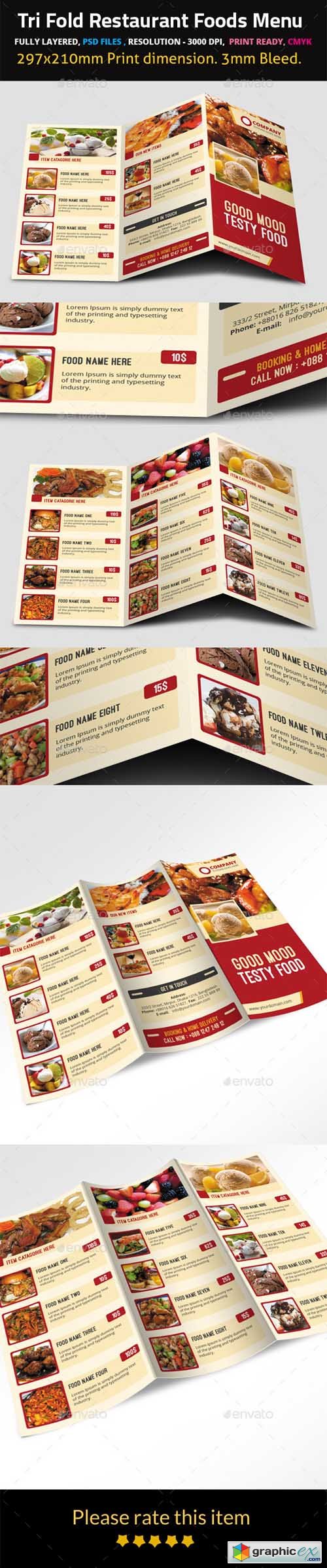 Tri Fold Restaurant Foods Menu 9500024 