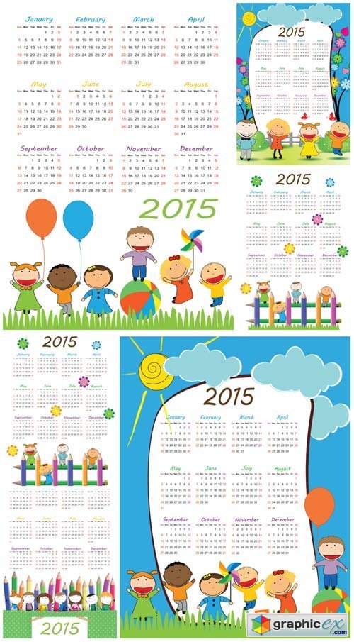 Calendar for 2015 with children, vector