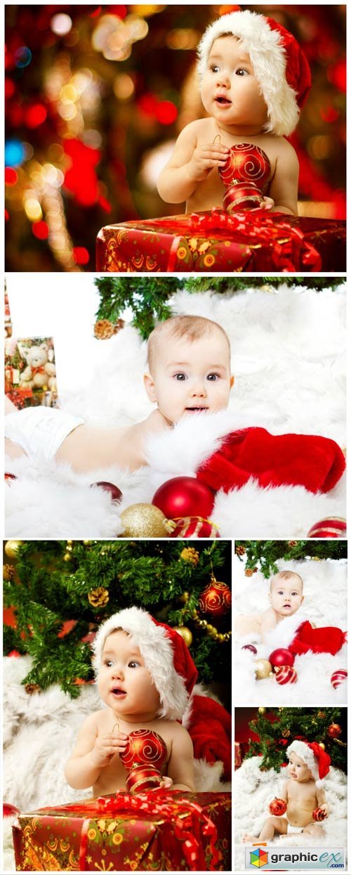 Child have a Christmas tree - Stock Photo