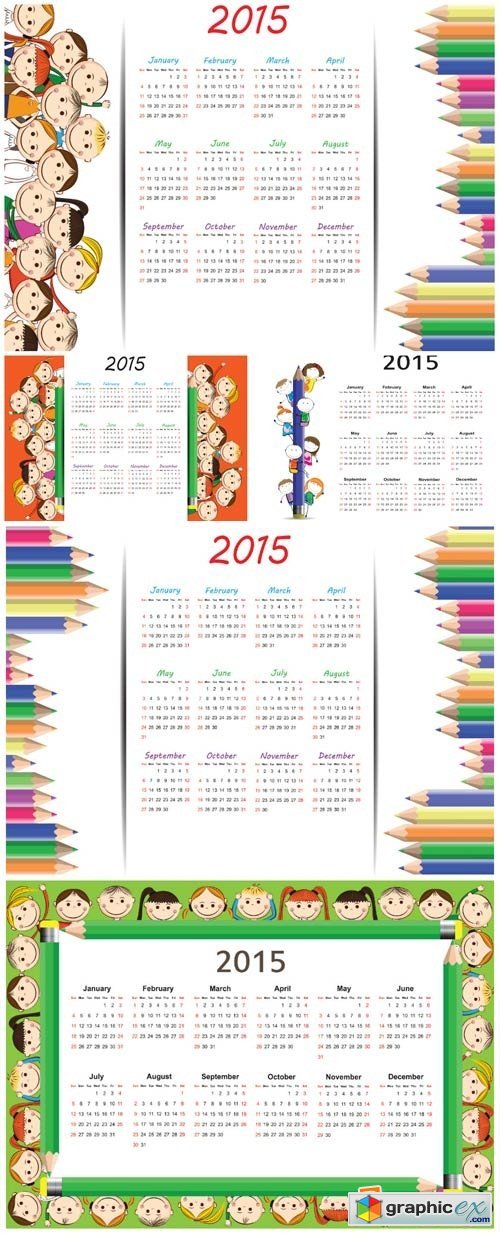 Vector calendar 2015 with children