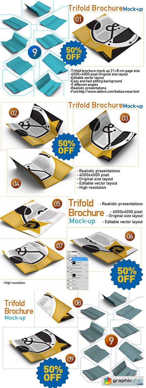 9-Trifold Brochure Mock Up