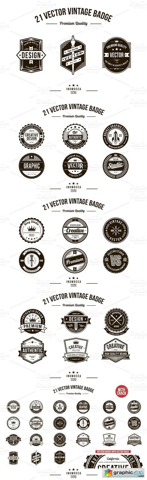 21 Vintage Badges (CLEAR & CRACK)