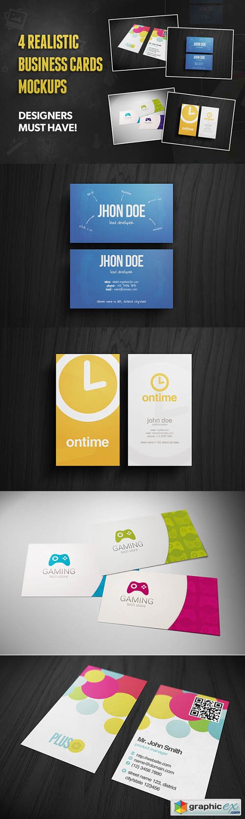  4 Realistic Business Card Mockups