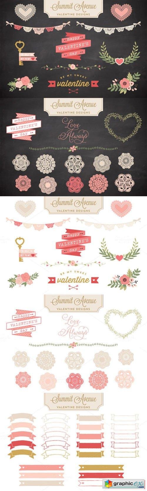  Valentine Bunting & Floral Bundle - Vector and PNG