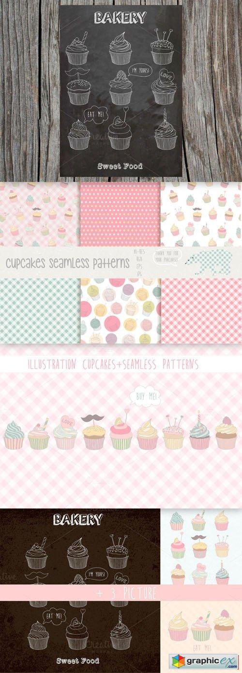  Cupcakes patterns and illustration