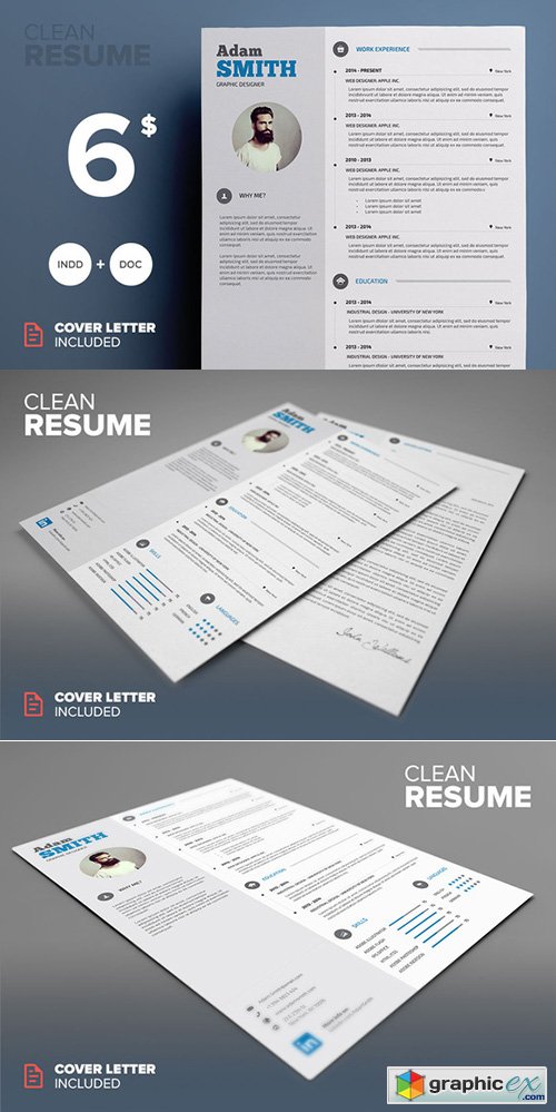  Clean Resume - MS Word & Indesign