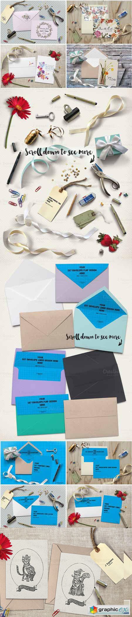  5x7 Card/Envelope/Objects Mock Up 2