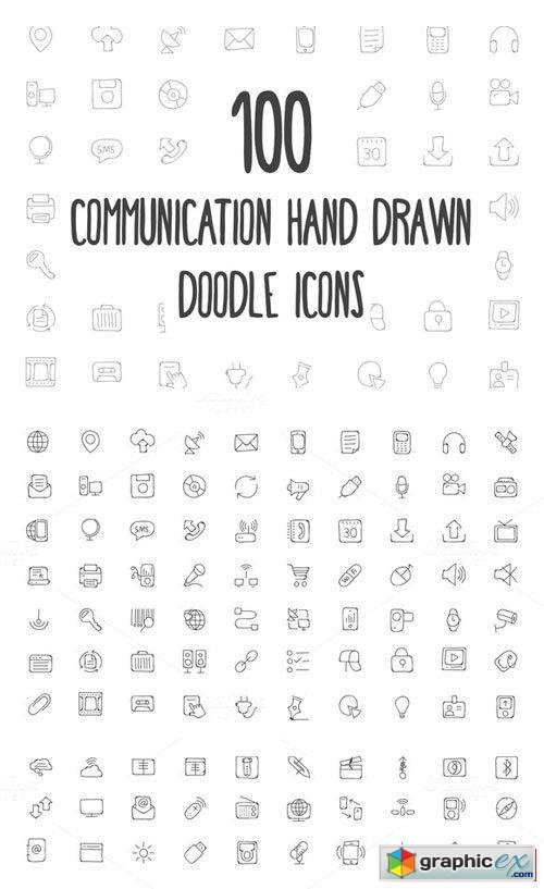  100 Communication Hand Drawn Icons