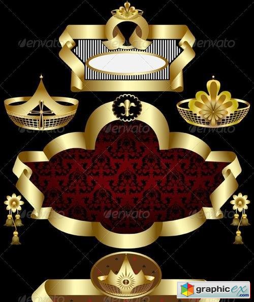 Elegant Golden Frame with Patterns of Crowns 