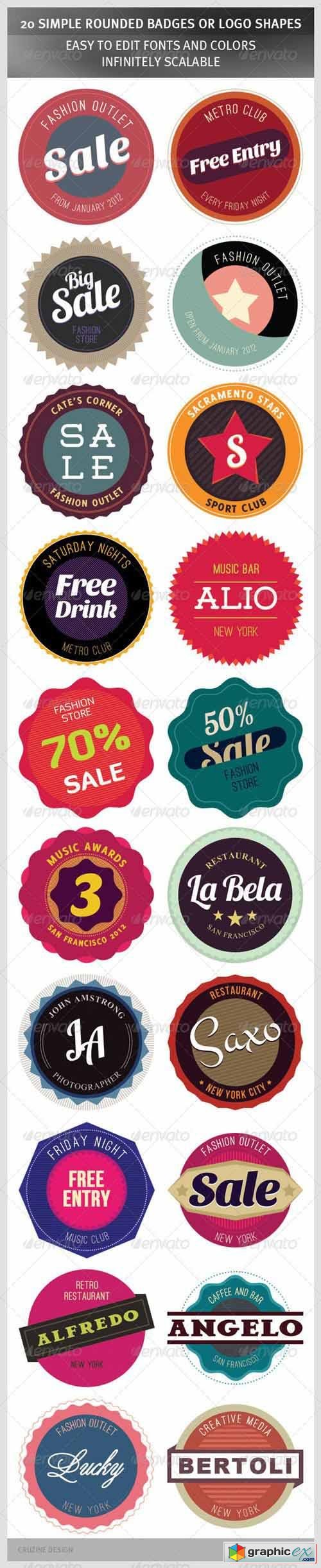 20 Simple Rounded Badges or Logo Shapes 
