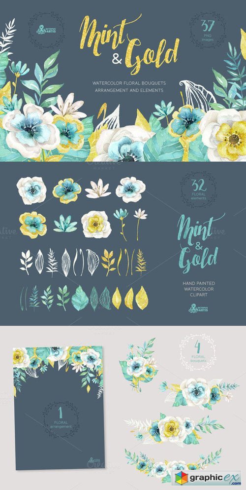 Mint & Gold Flowers