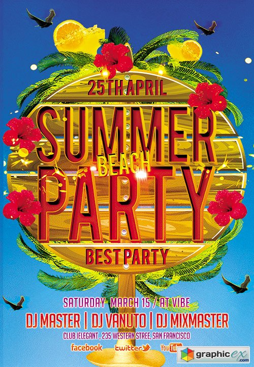 Summer Beach Party PSD Flyer Templates + FB Cover