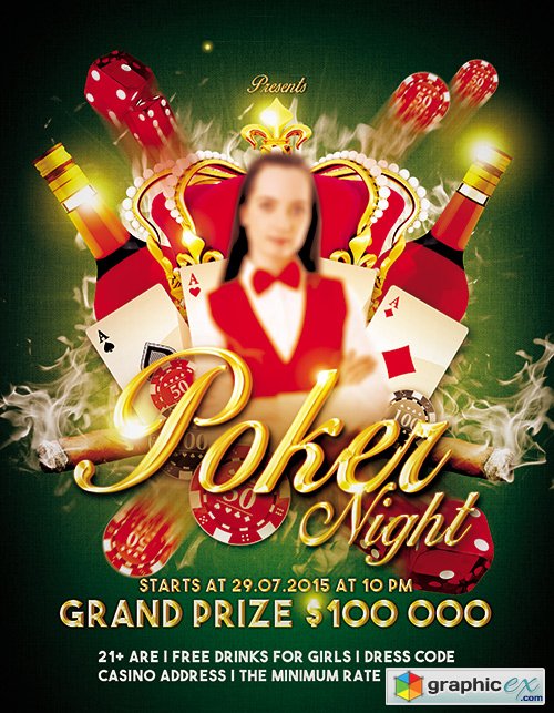 Poker Night Flyer PSD Template + FB Cover