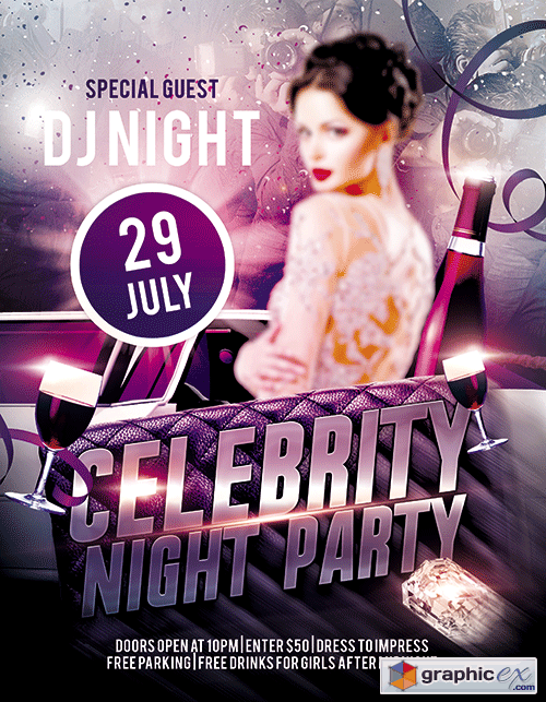 Celebrity Night Party Flyer PSD Template + FB Cover