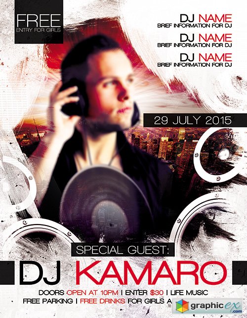 Special Guest Dj Kamaro Flyer PSD Template + FB Cover