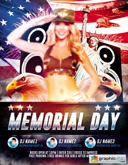 Memorial Day Flyer PSD Template + FB Cover