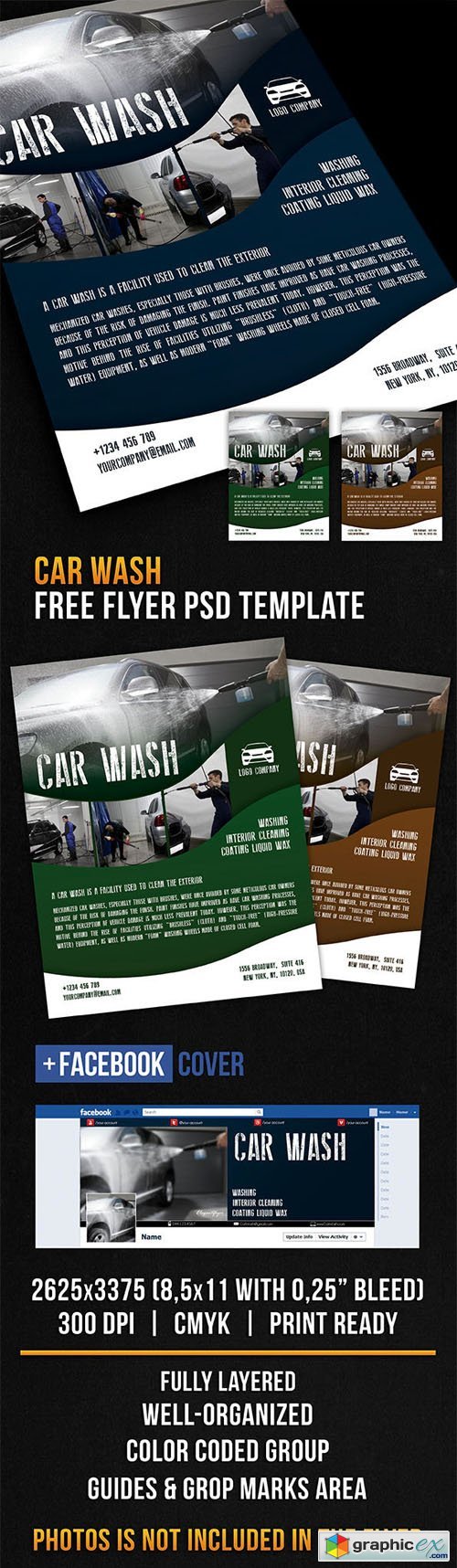 Car Wash  Flyer PSD Template + Facebook Cover