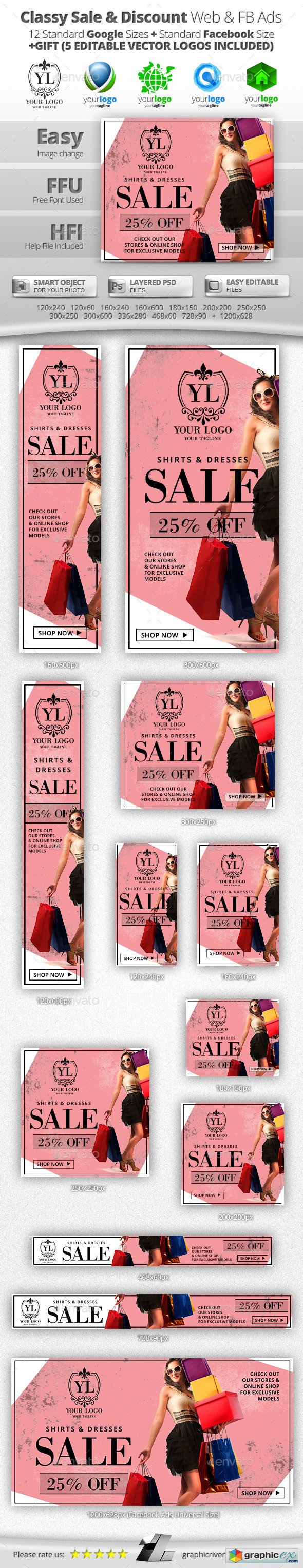 Classy Sale & Discount Web & Facebook Banners